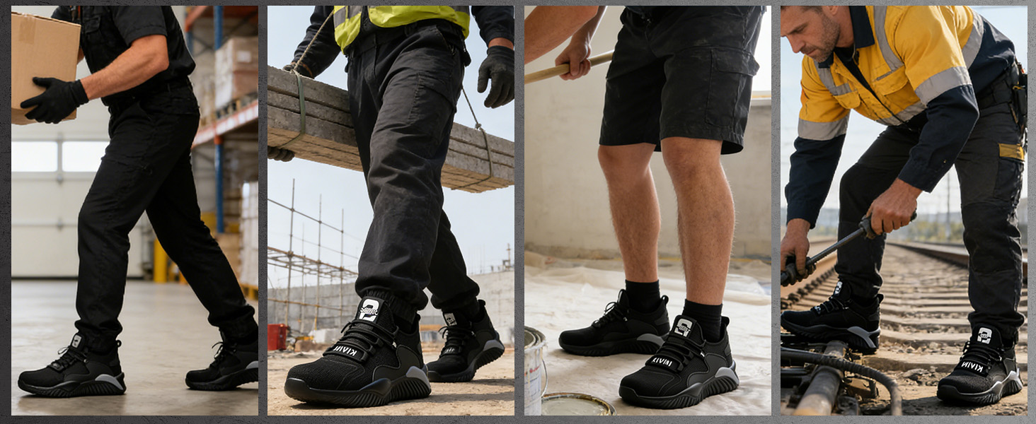 Робочі черевики / захисні черевики для чоловіків та жінок. Легкі, з металевим підноском, дихаючі, неслизькі, спортивного стилю, чорного та сірого кольорів, розміри 36-46 EU.
