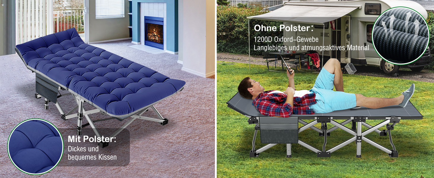 Розкладне ліжко ZIKEBTUY для кемпінгу та відпочинку: міцне, з матрацом, 200 кг, 190x71x36 см