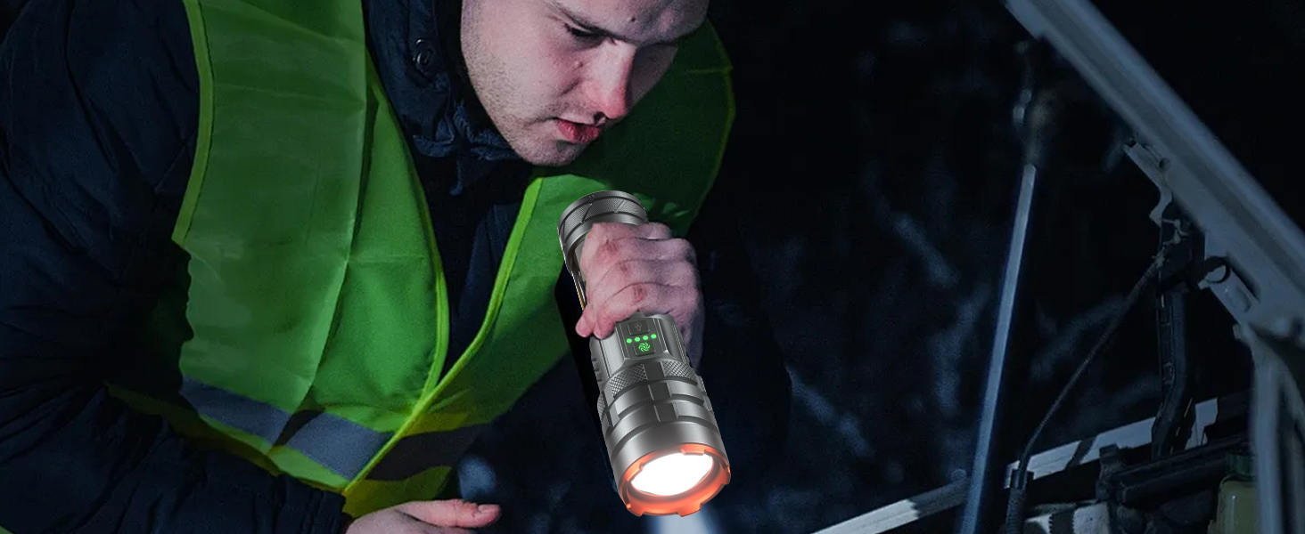 Потужний ліхтарик LED 1000000 люмен, ліхтарик з підзарядкою, кемпінгове світло, зум, 11 режимів, довга робота, водонепроникний тактичний ліхтарик для кемпінгу, відпочинку на природі, надзвичайних ситуацій (сірий)