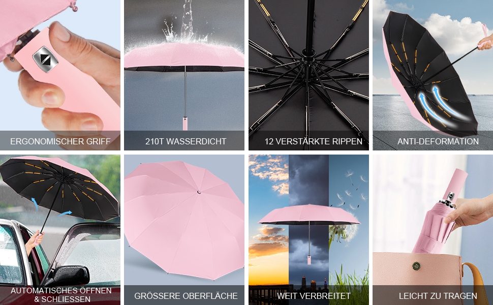 Зонт LAMA: Стійкий до вітру, автоматичний, 105 см, 12 спиць, нейлон, анти-UV, рожевий