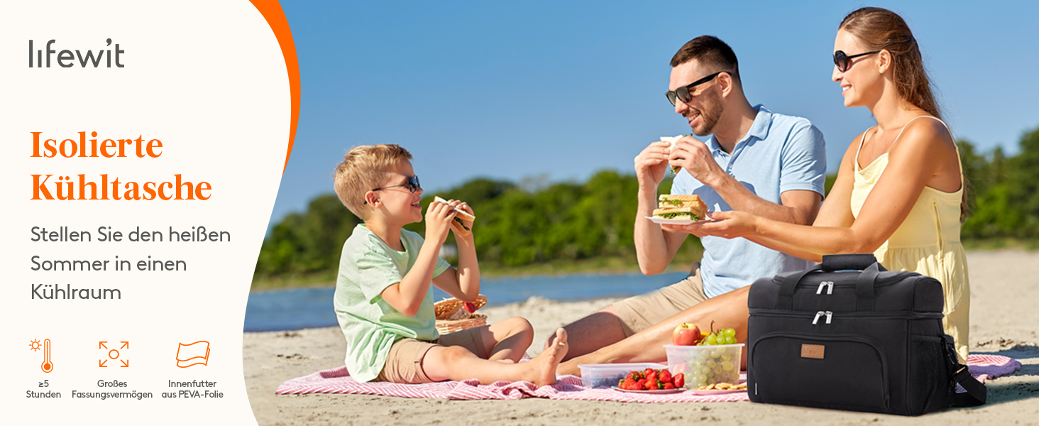 Термосумка LifeWit 23L для пікніка, пляжу, роботи та подорожей (темно-сірий)