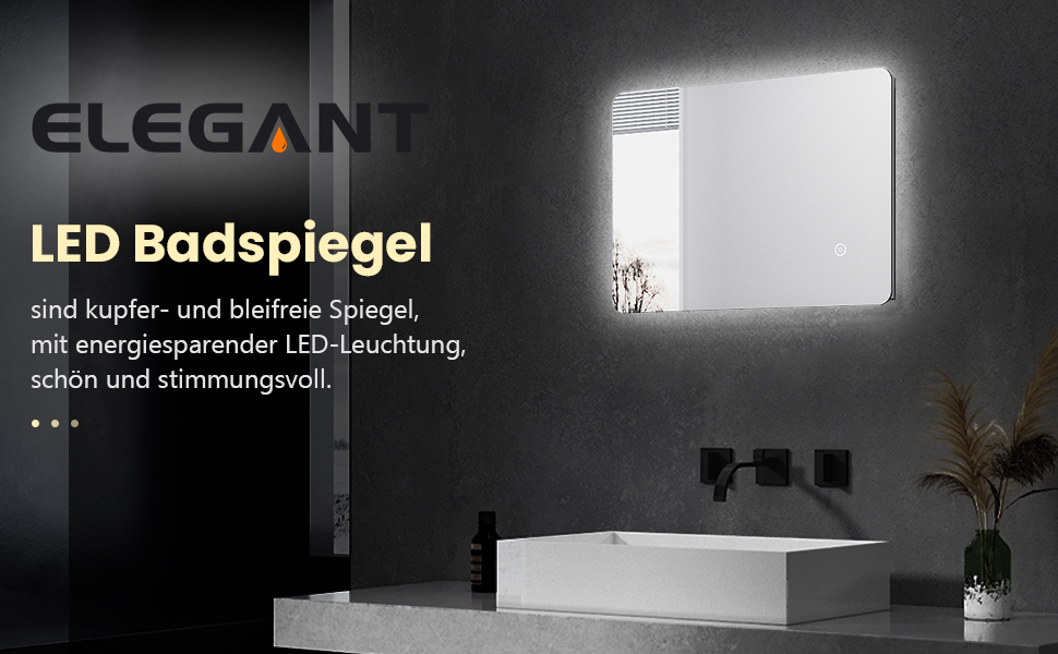 Елегантне дзеркало для ванної кімнати з LED-підсвічуванням 40x60 см, холодне біле світло, енергозберігаюче, настінне