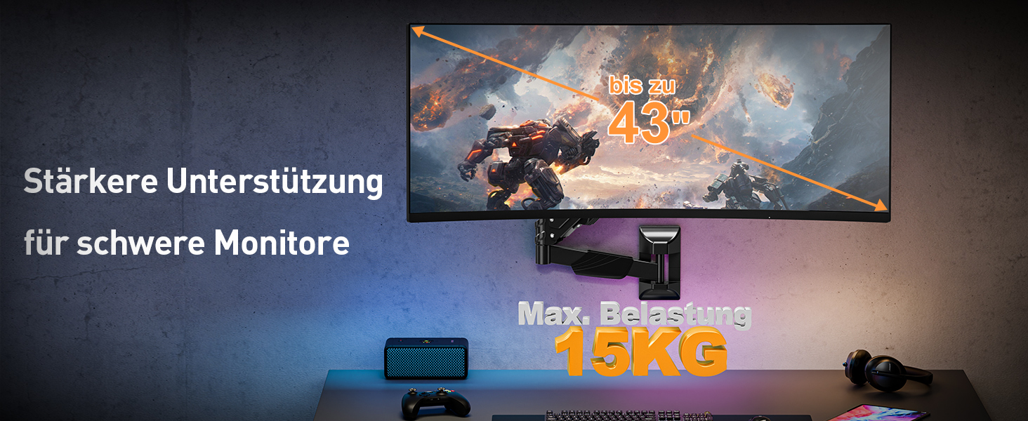 Кріплення для монітора ELIVED для Ultrawide до 43 дюймів, до 15 кг, VESA 75/100/200mm, регульована висота, газ-амортизатор, EV3421B