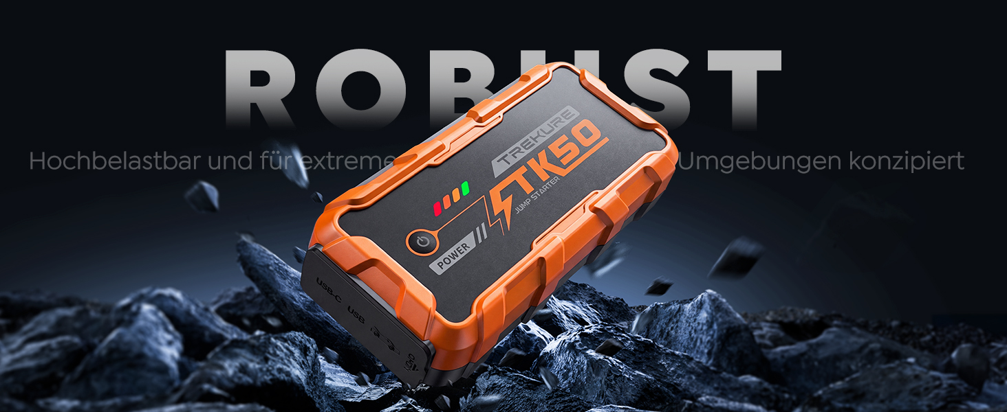 Powerbank для автомобіля 8000A Starthilfe (бензин/дизель 12.0L), 26800mAh, 12V пусковий пристрій з ліхтарем 800 люмен, 2xUSB, посилені кабелі, помаранчевий