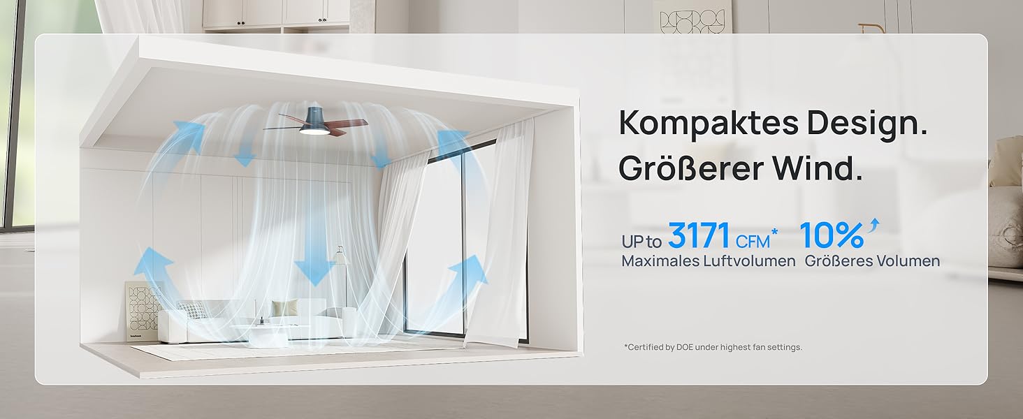 Стеляний вентилятор Dreo з підсвічуванням та пультом керування, 112 см (44 дюйми), плоский, чорний, реверсивний, 5 лопатей, 6 рівнів регулювання яскравості, 6 швидкостей, тихий, з таймером, легка установка для спальні