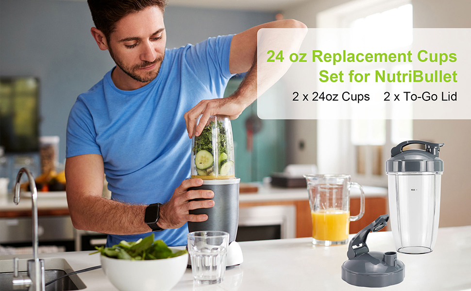 Набір з 2 чаш для блендера NutriBullet Pro 900/600 Вт, 710 мл, з 2 кришками, BPA Free, для смузі, запасні частини