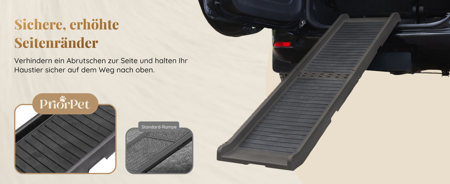 Східці для собак у машину – складані, 174 см, 38 см, з гумовим покриттям – для великих собак, підходить для авто та SUV – вантажопідйомність 85 кг – темно-сірий колір