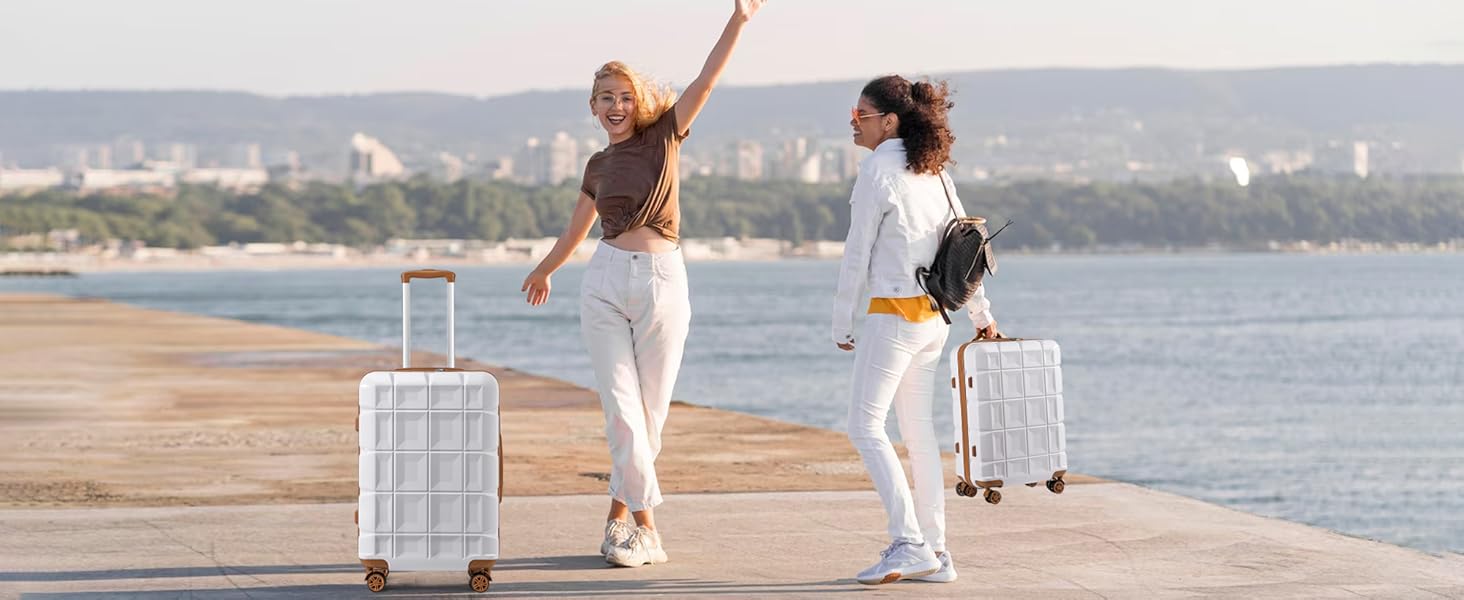 Набір валіз KONO 4 шт. з ABS, TSA-замок, коліщата-двійники, M-L-XL, білий