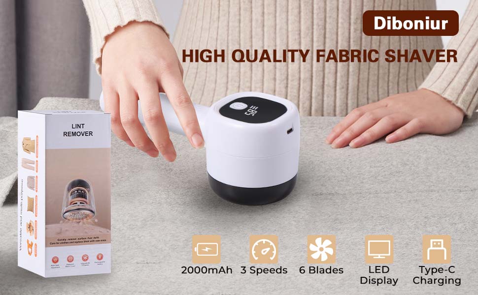 Електричний видальник ворсу Diboniur з 3 рівнями потужності, LCD-дисплеєм та змінними лезами