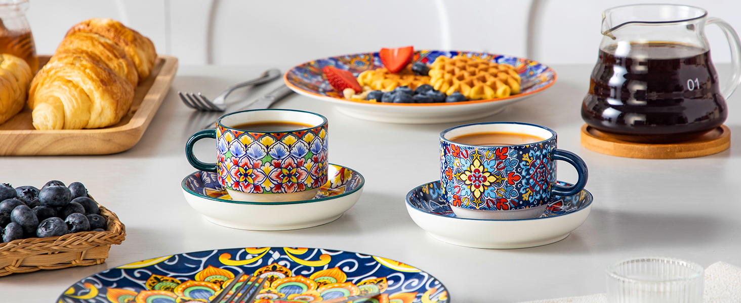 Набір чашок для еспресо Vancasso 4 шт., 150 мл SIMI: чашки з підставками та стійкою, керамічні, для капучино, еспресо, лате