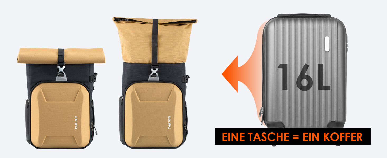 Рюкзак для камери TARION Rolltop: професійний фоторюкзак з жорсткою оболонкою, відділенням для 16-дюймового ноутбука, сумісний з DSLR/SLR камерами, об'єктивами та штативом, колір золотий