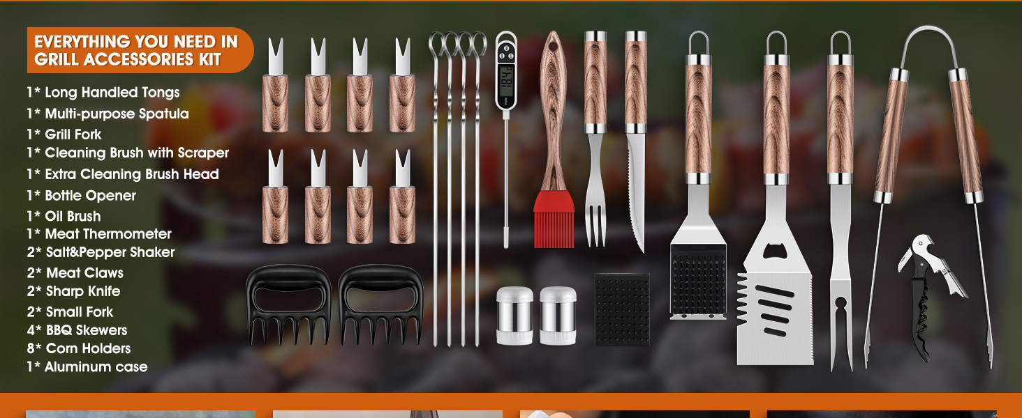 Набір гриль-посуду DRAGON RIOT з нержавіючої сталі, 29 предметів. Преміум-набір аксесуарів для грилю з лопаткою в алюмінієвому кейсі. Ідеальний подарунок для чоловіків, для BBQ та приготування їжі на відкритому повітрі.