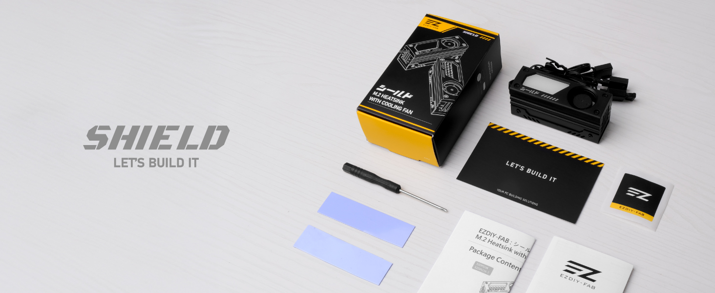 Охолоджувач SSD M.2 EZDIY-FAB Shield ARGB з вентилятором 20mm PWM, алюмінієвий корпус, підтримка ARGB 5V 3-Pin, чорний, 1 шт.
