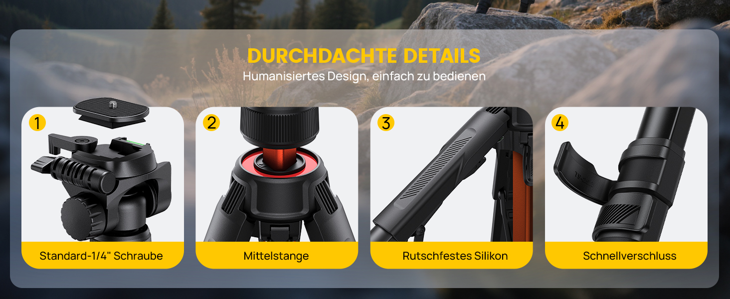 Штатив для камери та смартфона Lamicall Tripod: посилений трипод з швидким відкриттям, вантажопідйомність 8 кг, висота до 170 см, 4 рівні регулювання, помаранчевий