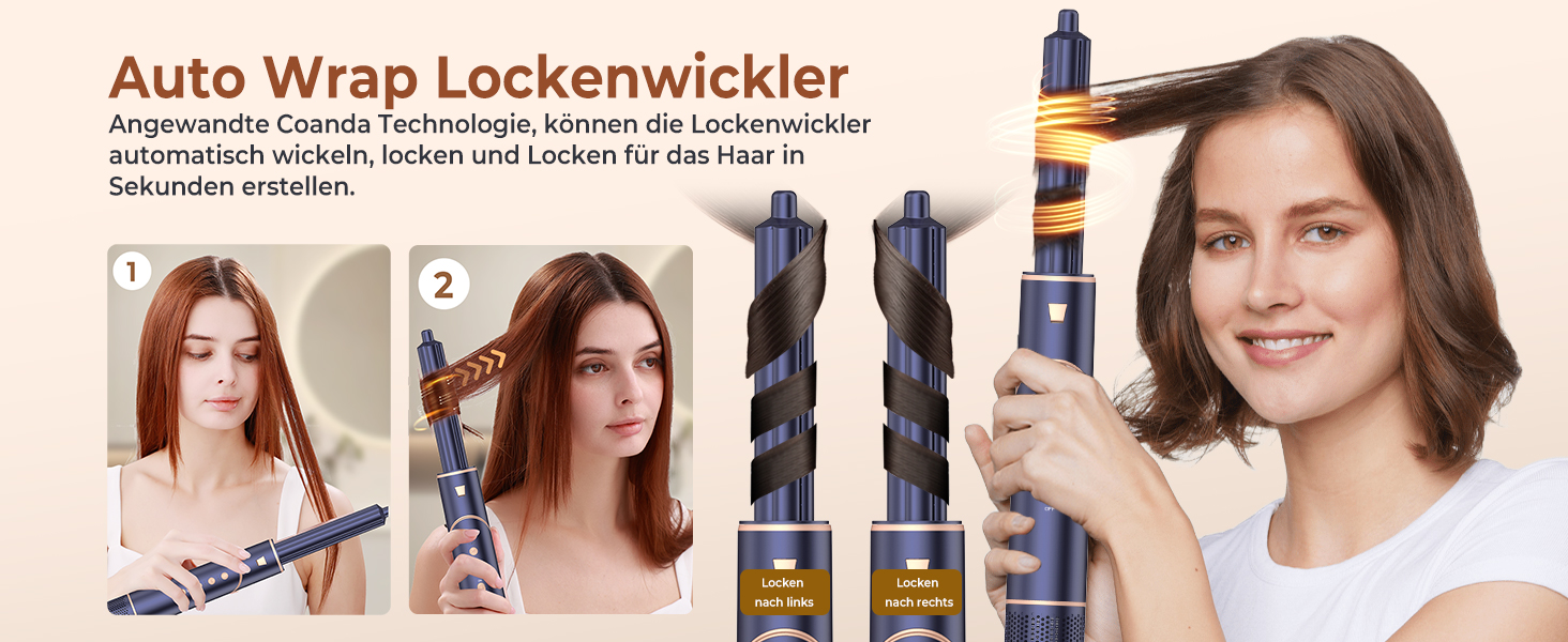 UKLISS 8-в-1 Pro Airstyler: Фен-щітка, локони, стайлер для волосся, 1400W, 110,000RPM, подарунчий набір для жінок