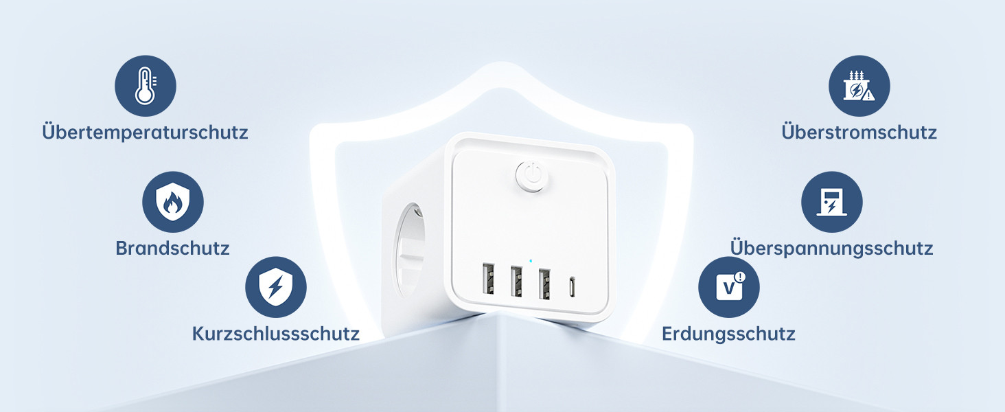 Мережевий фільтр (подовжувач) 7 в 1 з USB-портами, 3 розетки, з вимикачем, кабель 2м, білий — для дому та офісу