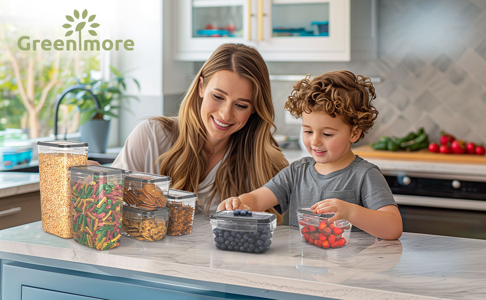 Набір контейнерів для зберігання GREEN MORE 39L, 25 шт. з кришкою, герметичні, BPA-free, для кухні, для борошна, цукру, круп та ін.