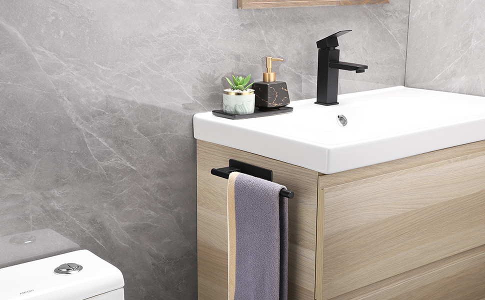 Тримач для рушників на клейкій основі без свердління, 28 см, нержавіюча сталь, срібляний (чорний, одноручний)