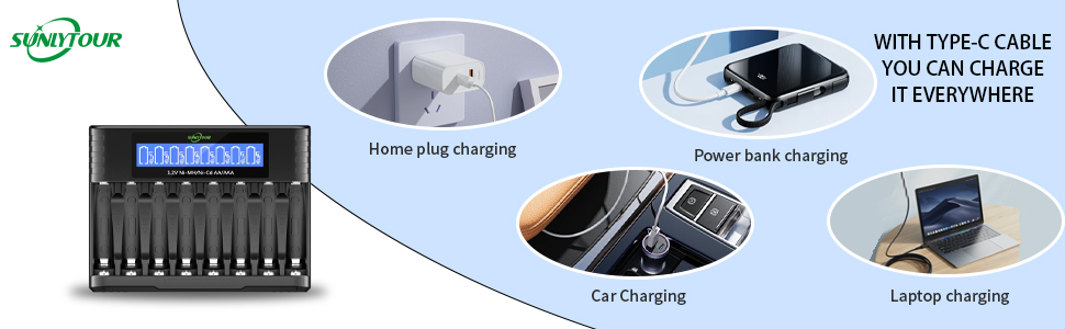 8 x 2800mAh акумулятори AA NI-MH SUNLYTOUR з зарядним пристроєм (до 1200 циклів)