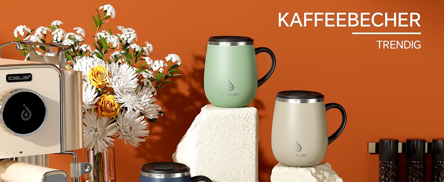 Кружка для кави та чаю Ideus 470 мл з нержавіючої сталі, подвійні стінки, вакуумна ізоляція, зелена