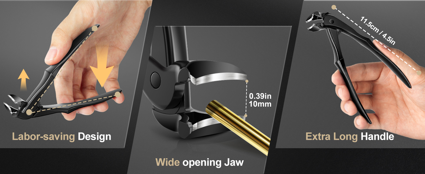 Кусачки для товстих нігтів, широкі губки, для пальців та ніг, гострі, для врослого нігтя, з довгим руків'ям, 5 шт. (чорний)