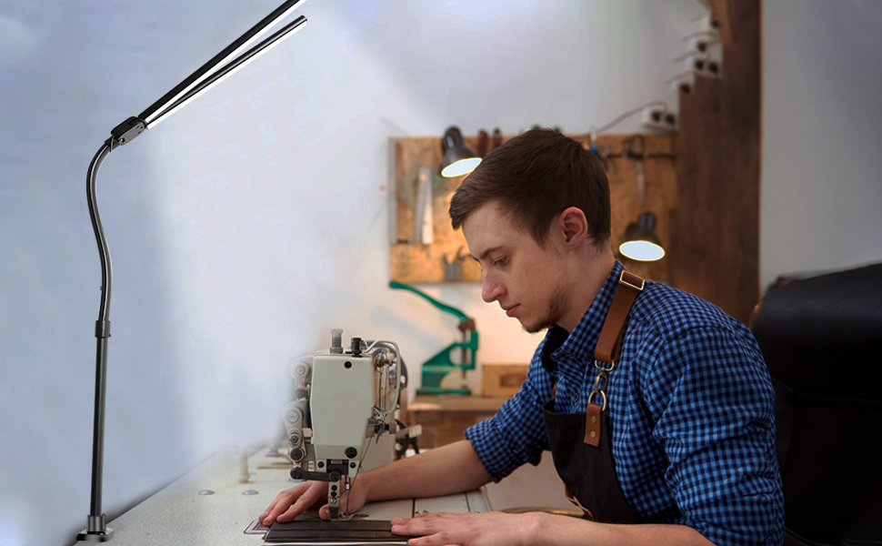 LED лампа для столу Doppelkopf з регулюванням яскравості, 24W, 80см, для дому/офісу, денне світло, лампа сови, кріпиться на стіл (чорний)