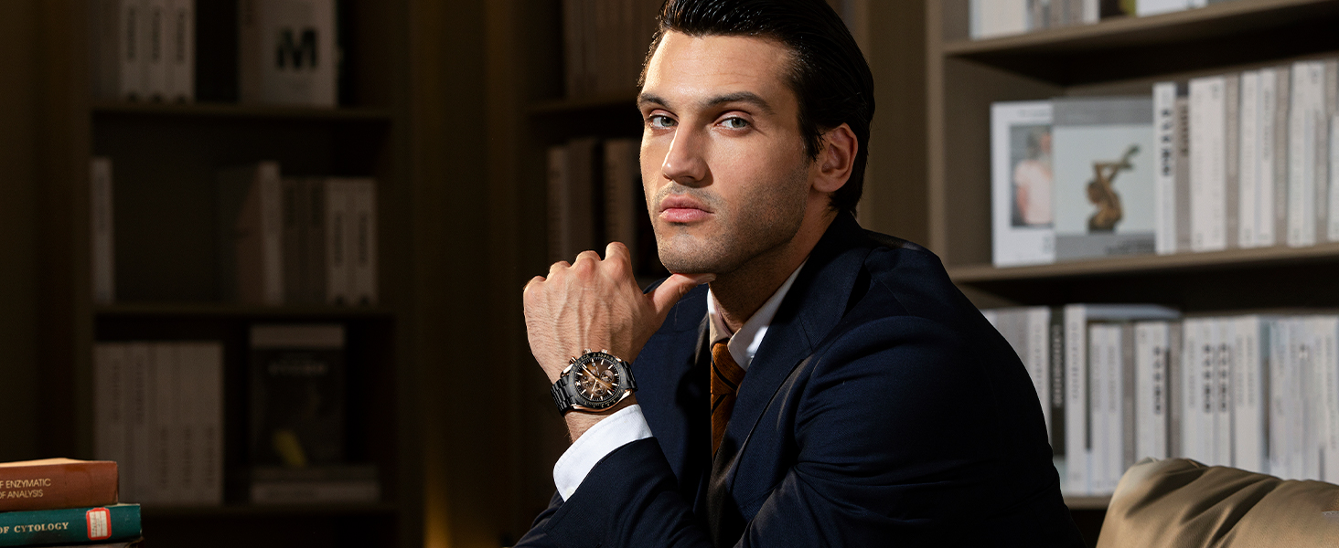 Годинник чоловічий BENYAR Quarz Chronograph, водонепроникний, з датою, світлодіодний дисплей, стильний, для повсякденного та ділового стилю, класичний дизайн, синій колір, ідеальний подарунок для чоловіків