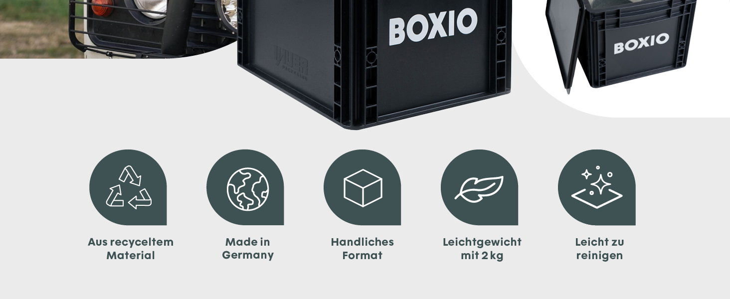 BOXIO SOLO: Пластикова ящик з кришкою 40x30x28 см, для зберігання, транспортування, кемпінгу, човна, гаража або саду, стелажна, сумісна з іншими євробоксами