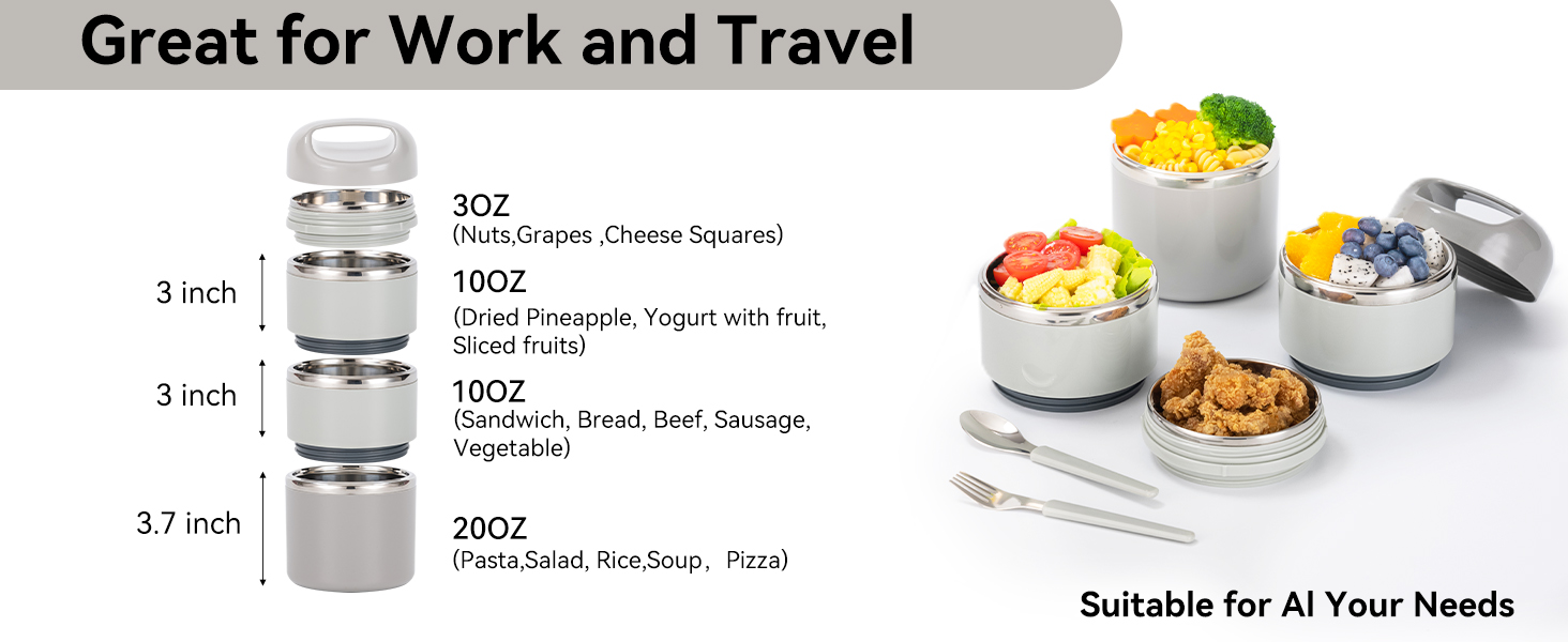 Ланчбокс Lille Home з нержавіючої сталі 1.43л, 3-рівневий, ізольований, без BPA, для жінок та чоловіків, білий