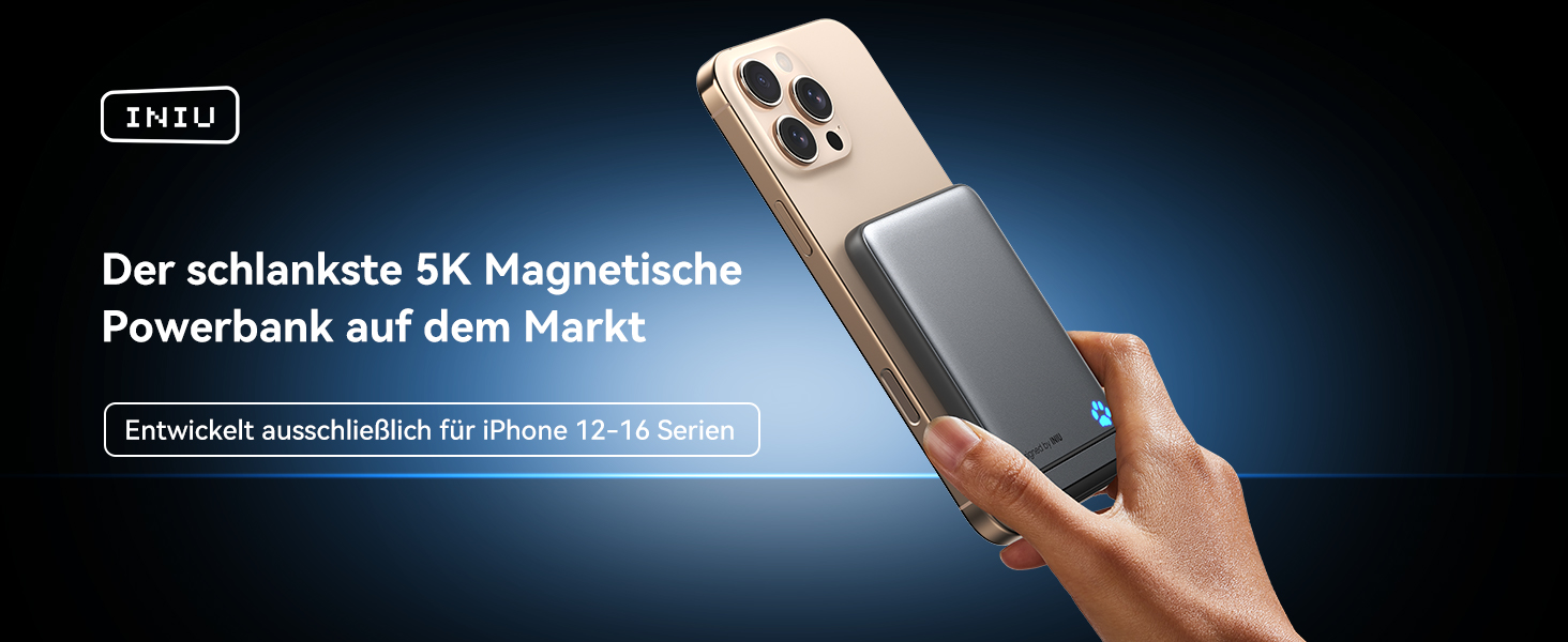 Power Bank INIU Magsafe 20W 5000mAh з магнітним кріпленням, Qi2, USB-C, з кабелем та підставкою, чорний