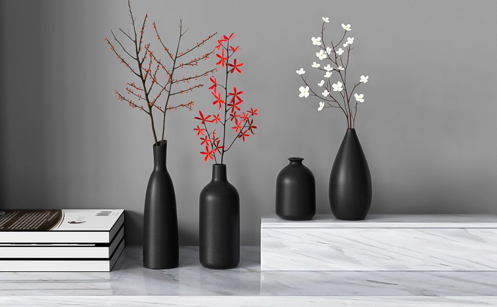 Ceramic Vase Set for Pampas Grass - 2pcs White (Large & Medium) - Modern Donut Style Matte Finish Decor for Home, Table, Shelf, Wedding & Party