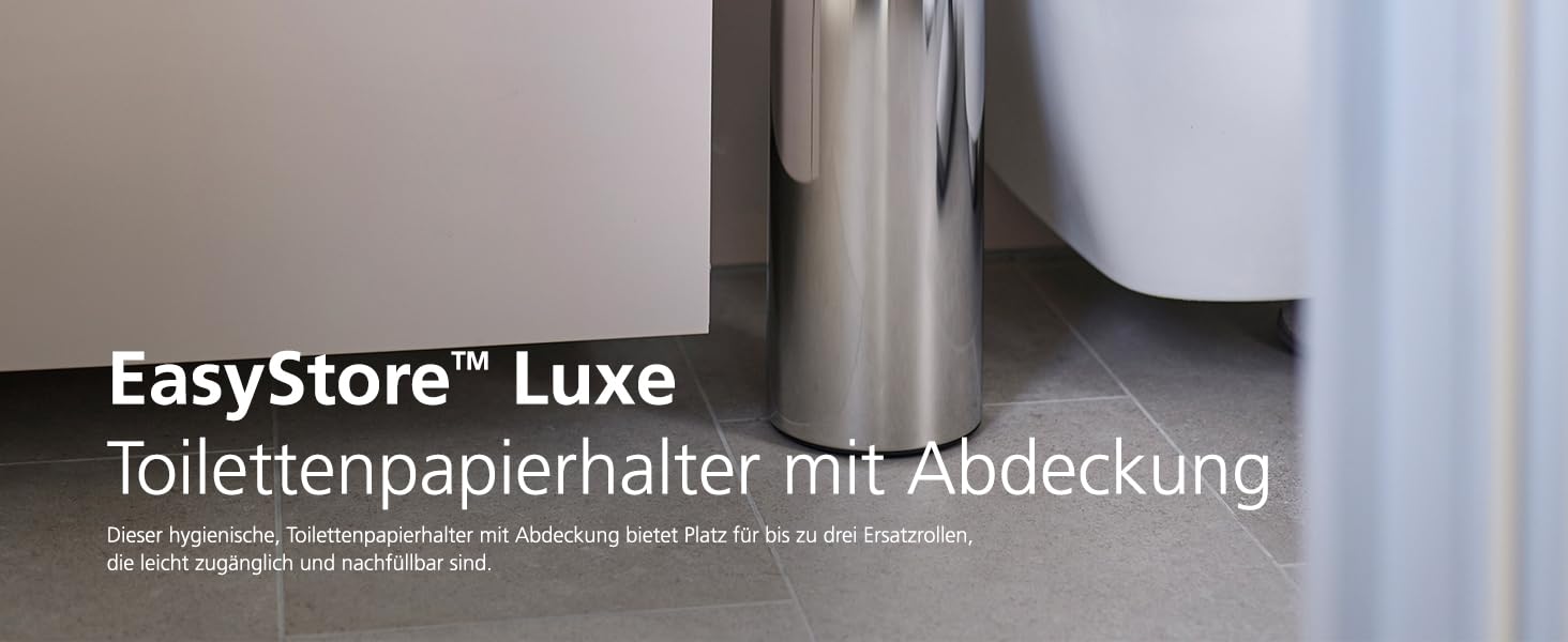 Підлоговий тримач для туалетного паперу Joseph Joseph EasyStore Luxe 2 в 1, преміум нержавіюча сталь, відсік для 4 рулонів, мінімалістичний дизайн