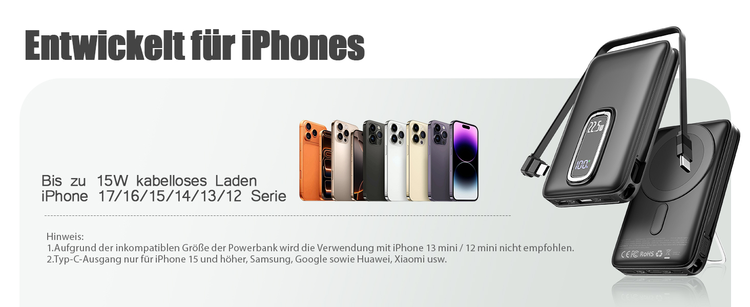 Power Bank Magsafe на iPhone 10000mAh 22.5W з кабелем USB-C, бездротова зарядка, рожевий