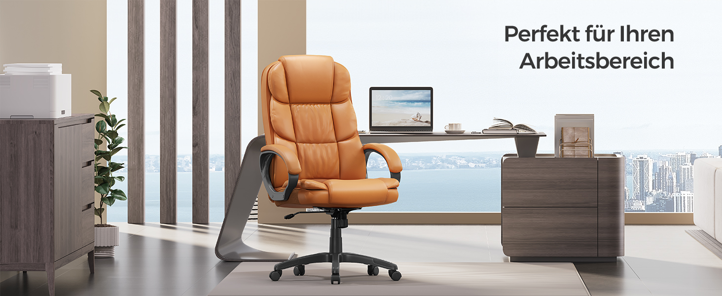 Крісло офісне SONGMICS для офісу та дому, крісло для комп'ютера, регульована висота, оббивка, OBG22B (карамельний колір, 53 x 51 x (112-122) см)