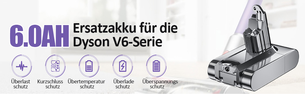 Акумулятор для пилососа Dyson V8 (6.0Ah) – замінник для серії Dyson V8, сумісний з моделями Absolute, Animal, Filter, Motorhead, Fluffy, V6-1