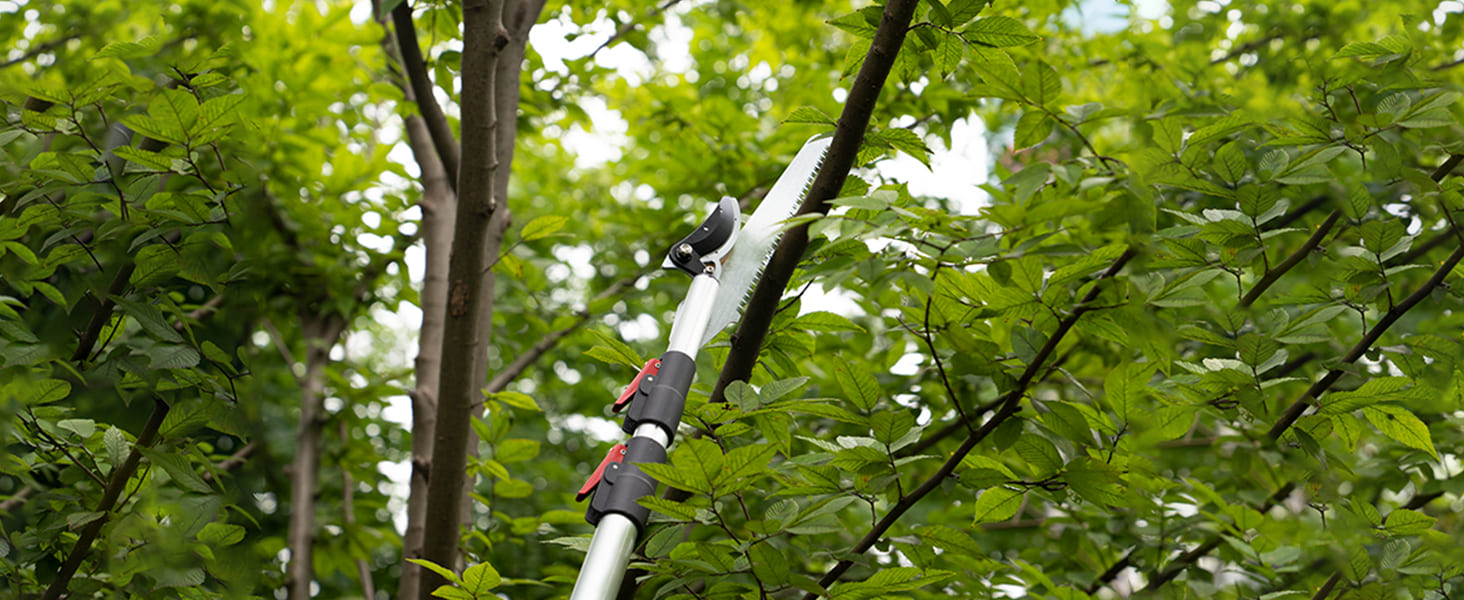 Телескопічний секатор FLORA GUARD 1,4–3,05 м для свіжих гілок і дерев, садова пила з лезом SK5 3D, обрізка та збір плодів
