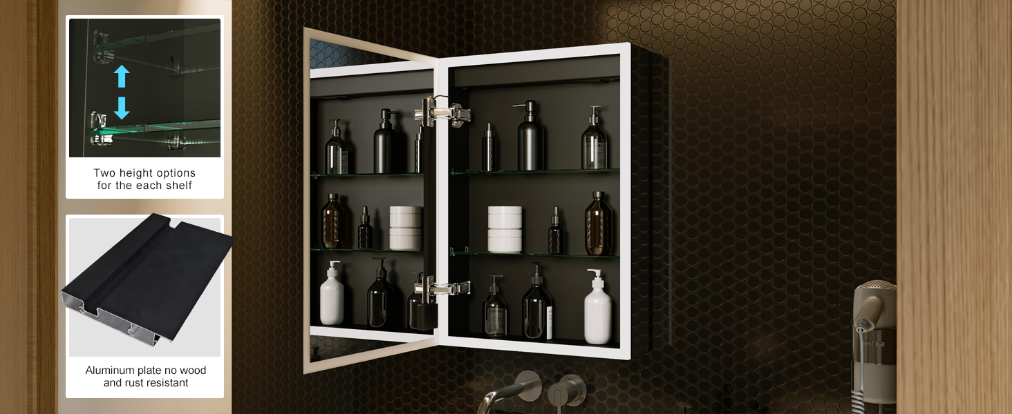 LED дзеркальна шафка для ванної кімнати KWW з підсвічуванням, регульованою температурою світла, протитуманним покриттям та USB роз'ємами (2 дверцята, 80x70 см)