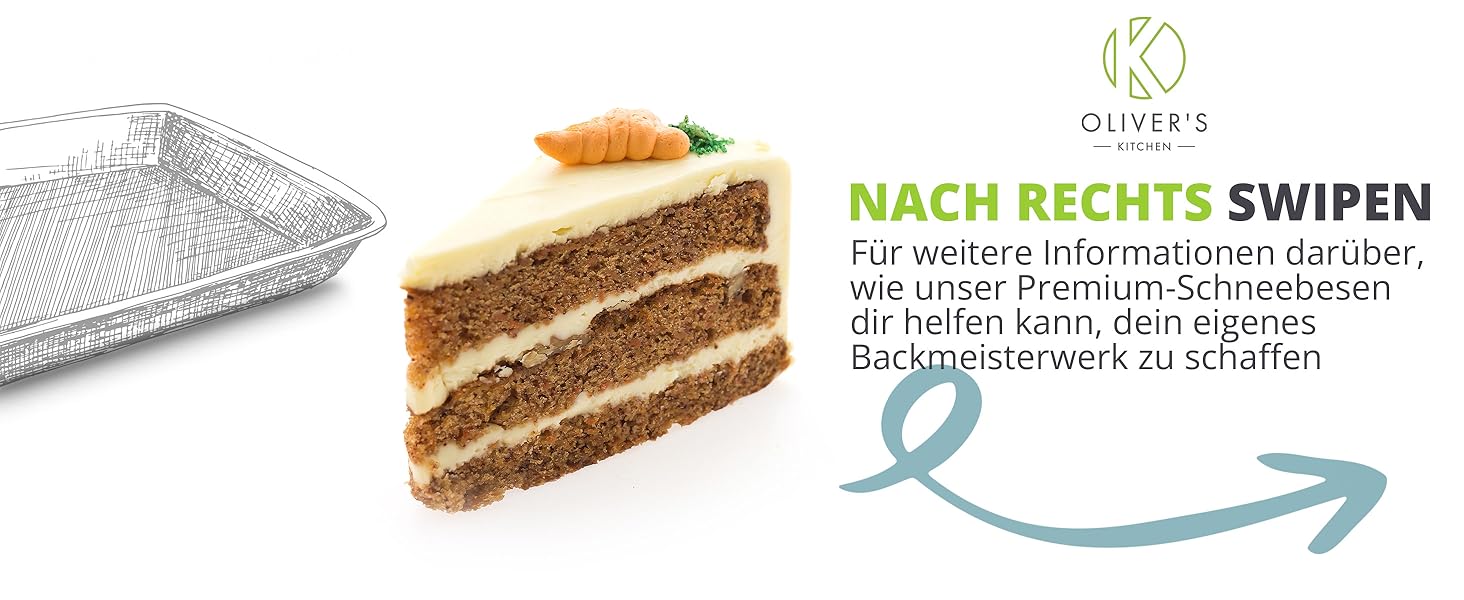 Віскер Oliver's Kitchen® з нержавіючої сталі з інтегрованим силіконовим скребком - ідеальний для випічки та приготування їжі. Спіральний віскер, зручна ручка, легко миється.