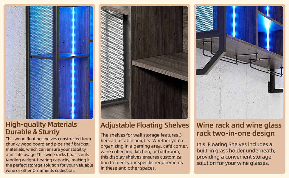 Настінна вітрина для вина з LED-підсвіткою 90x90 см з металу та MDF. Полиці для вин з тримачами для келихів. Регульована полиця для бару, винного підвалу, кухні.