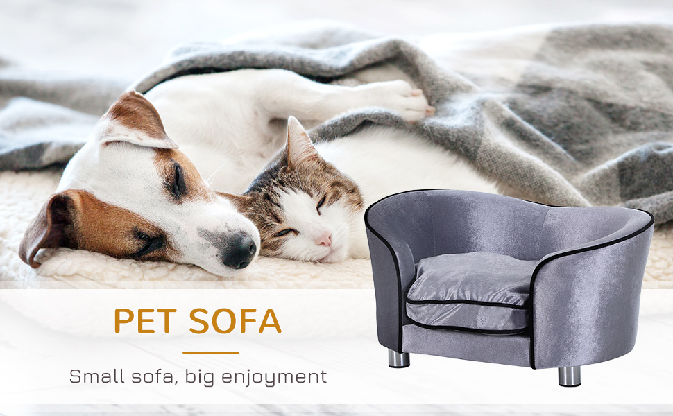 Диванчик для собак PawHut, лежанка для котів, крісло для тварин з дерев'яним каркасом, знімний коврик, 69 x 49 x 38 см