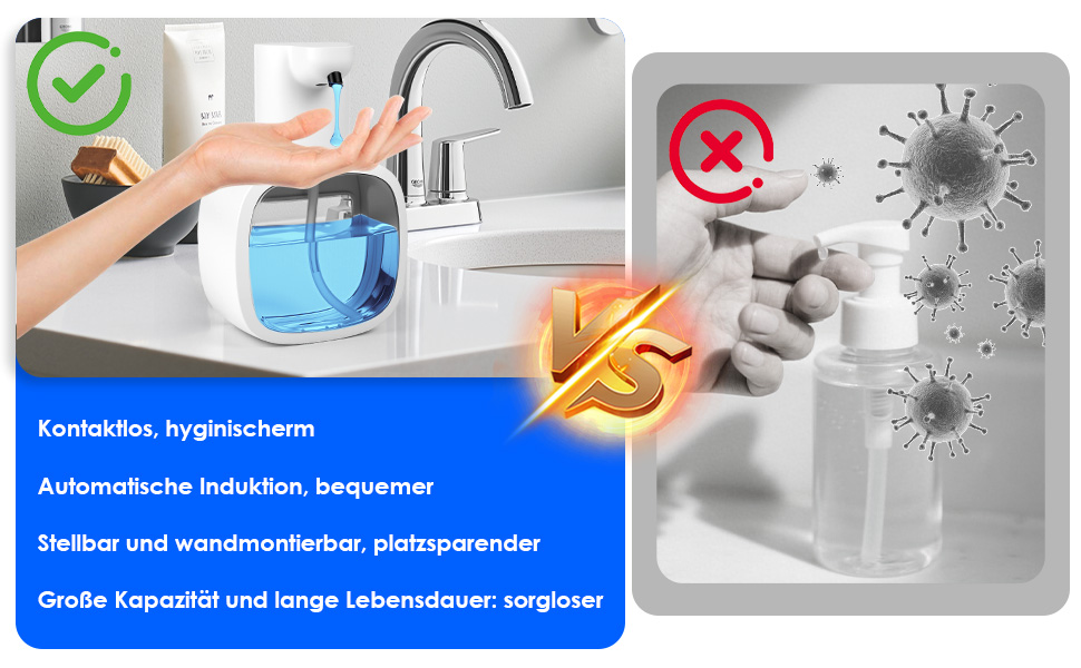 Автоматичний дозатор мила, 500 мл, настінний, сенсорний, регульований, для кухні та ванної кімнати (білий)