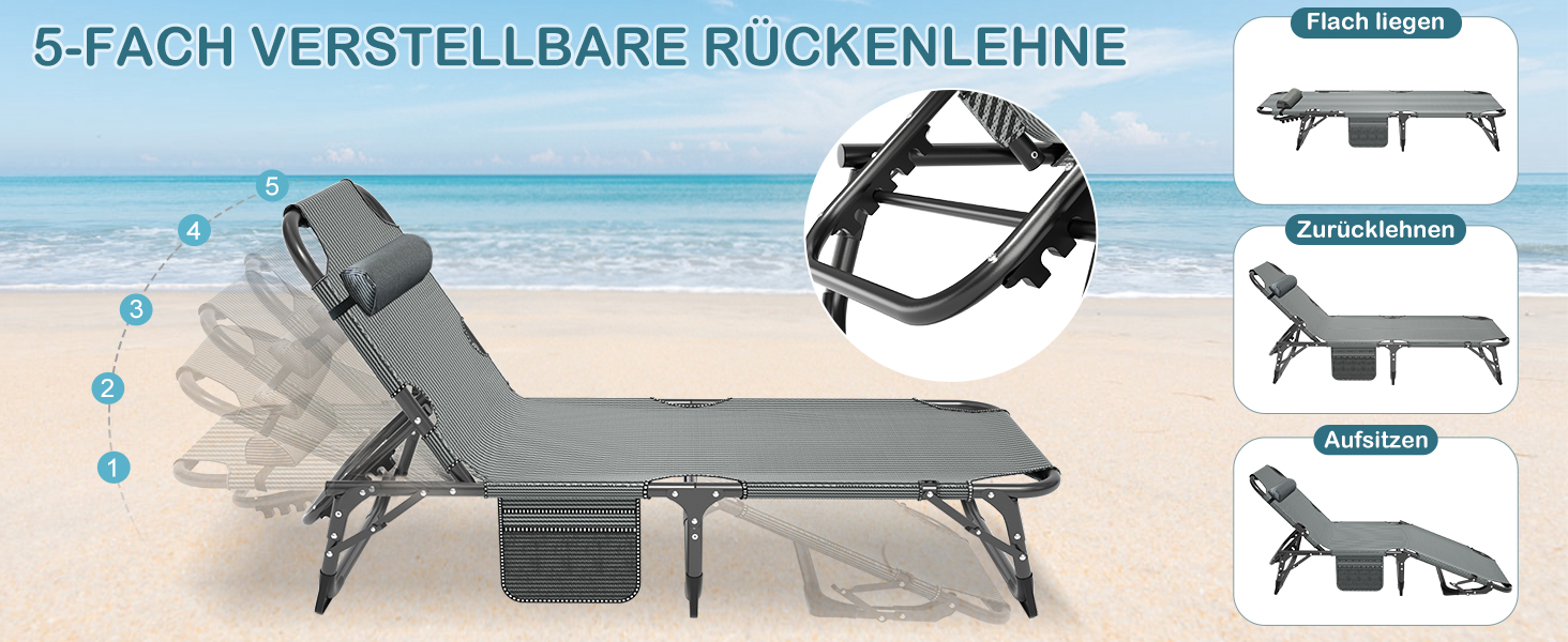 Розкладне ліжко ZIKEBTUY для кемпінгу та відпочинку: міцна конструкція, 200 кг, 190x71x36 см, з матрацом, Oxford 1200D, для відпочинку на природі та вдома (сірий)