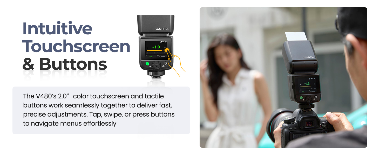 Спалах Godox V480 O TTL для Olympus та Panasonic: LED-лампа, X Wireless, GN50, HSS 1/8000s, Touchscreen