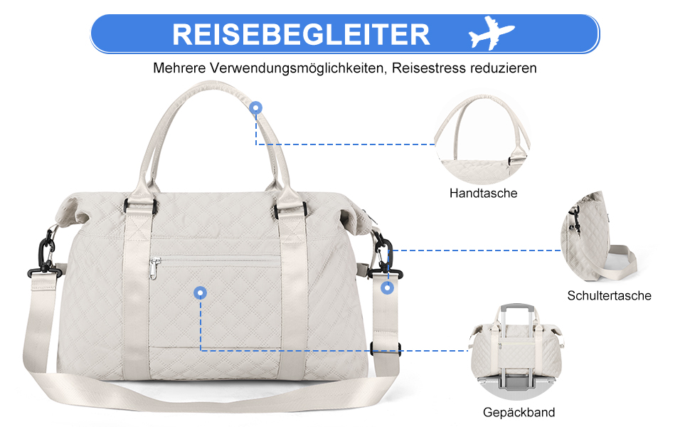 Спортивна сумка для жінок, дорожня сумка-дуffel, фітнес-сумка, водовідштовхувальна, з кульбакою, beige C5-beige