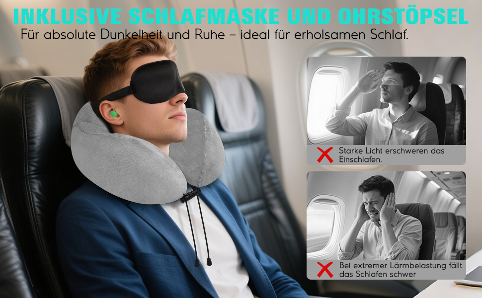 Подушка для шиї у вигляді звірка, Memory Foam, для дорослих, з маскою для сну та берушами, для подорожей, літака, офісу, авто, поїзда (Сіра)