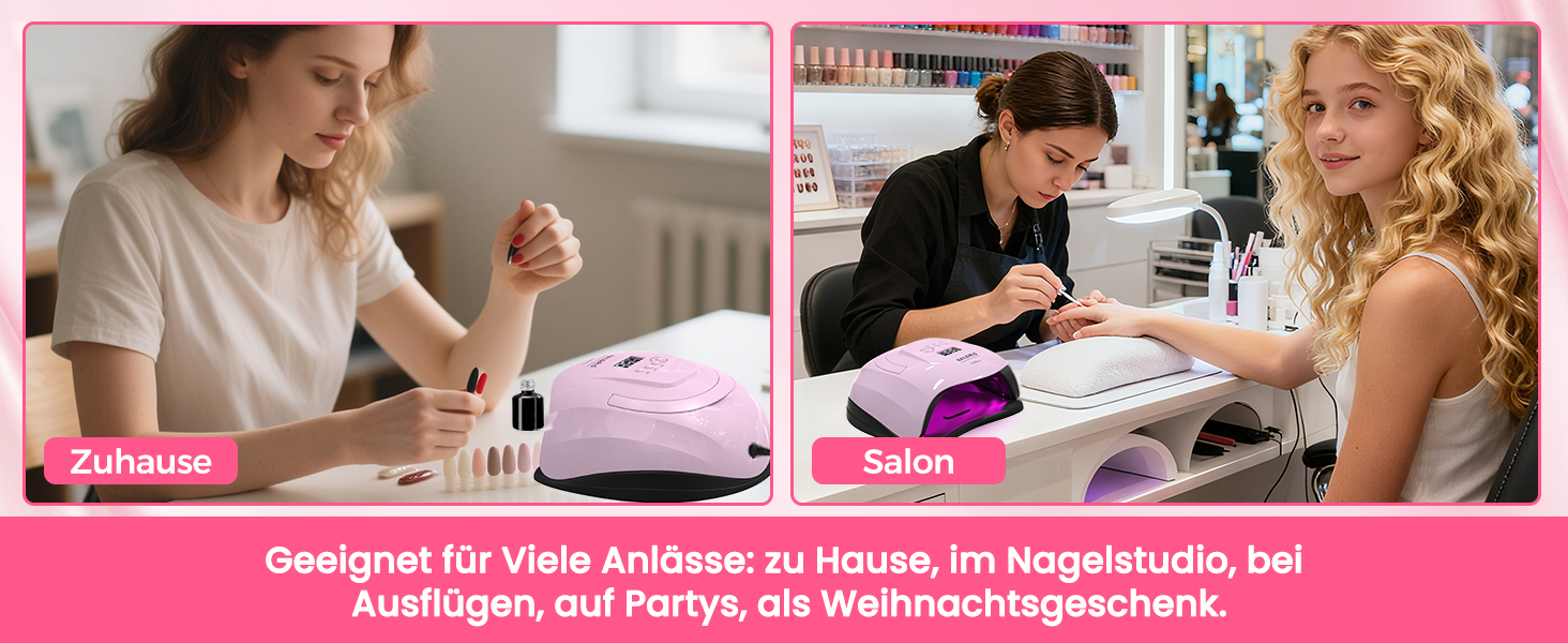 LED UV лампа для нігтів NAILGIRLS 150W з таймером, датчиком, LCD дисплеєм та знімною магнітною платформою. Підходить для гель-лаку, нігтів рук та ніг (Рожевий 268W)