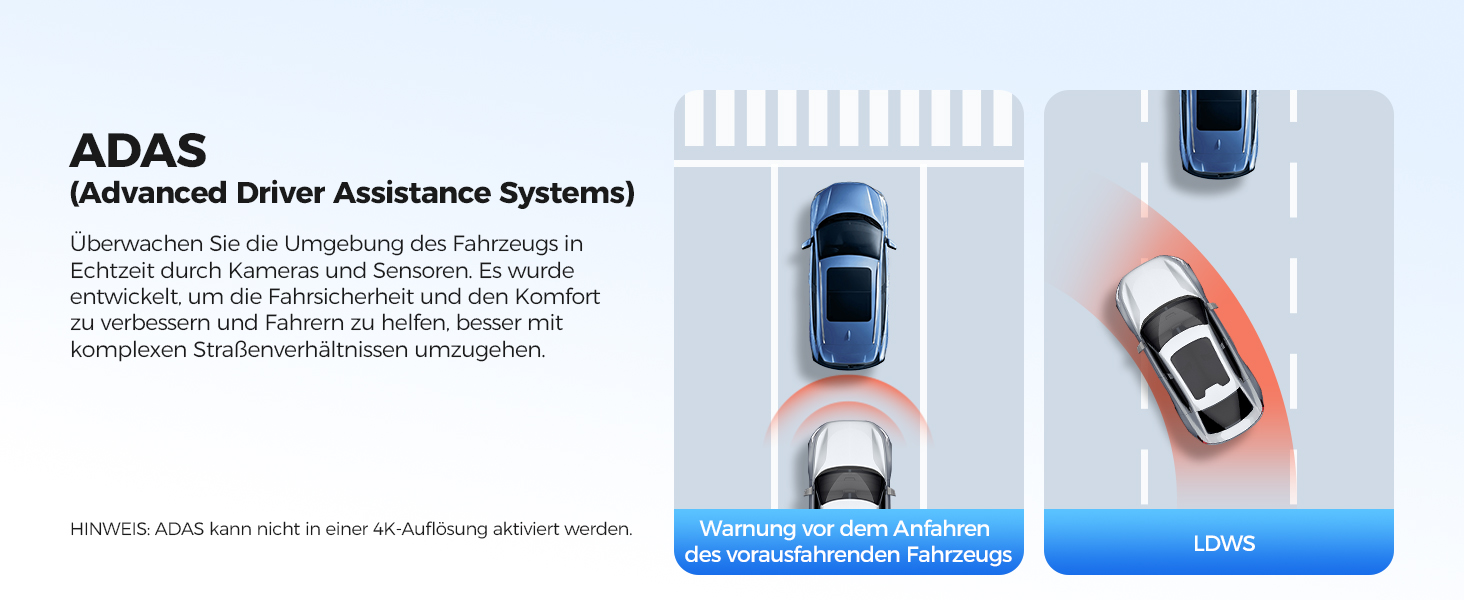 Відеореєстратор AZDOME Dashcam Auto Vorne Hinten 4K+1080P з WiFi, GPS, ADAS, Super Nachtsicht, G-Sensor та Parküberwachung