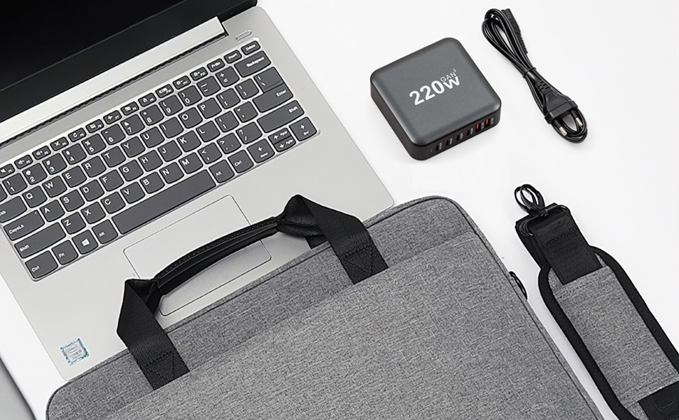 Зарядний пристрій USB C 220W, 6 портів GaN III, швидка зарядка PD + QC для iPhone, Samsung, iPad, MacBook Pro, Dell – Чорний + Кабель USB C 100W 1.5м