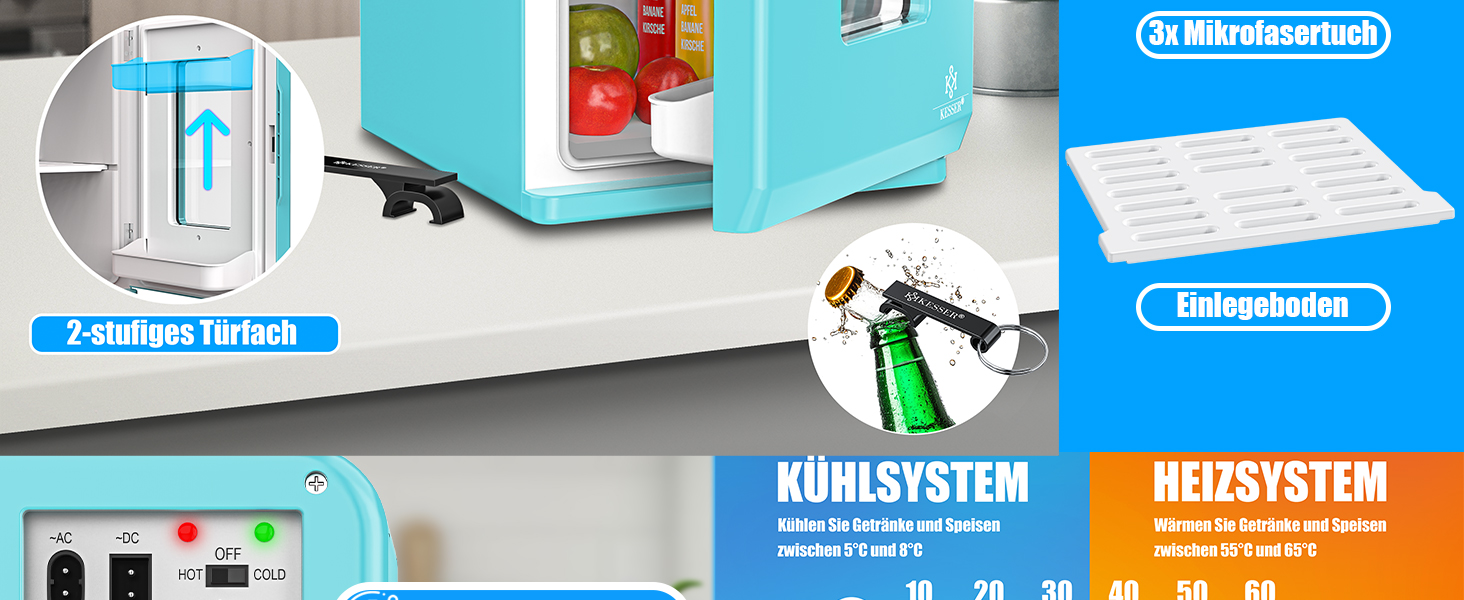 KESSER® Міні холодильник/термобокс 2в1, 15л, 220-240V/12V, для авто, офісу, кемпінгу, блакитний
