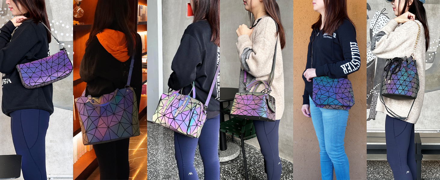 Геометричний гаманець жіночий світловідбиваючий, сумка через плече голографічна Geometrisches Portemonnaie (Cb-05)